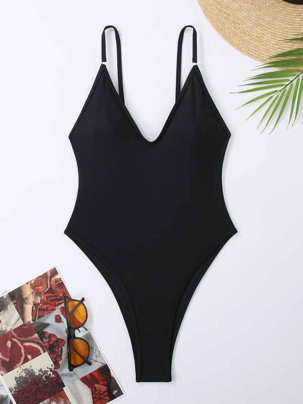 Simple Women’s One-Piece Swimsuit - Black / S