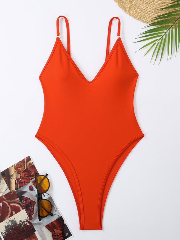 Simple Women’s One-Piece Swimsuit - Orange Red / S