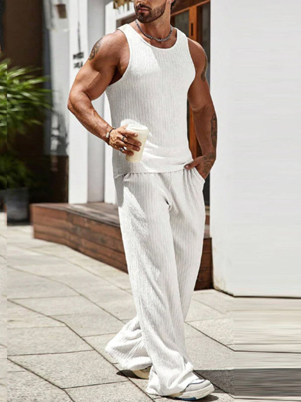Sleeveless knitted vest and trousers two-piece solid color sports and leisure suit - White / S