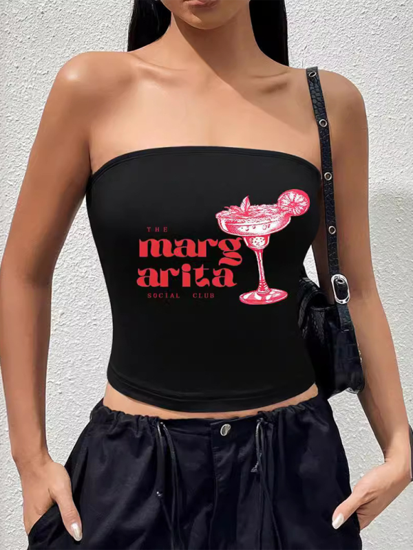 Sleeveless Tube Top with Cherry Print Y2K Top - Pattern3 / S