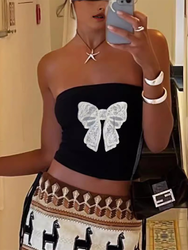 Sleeveless Tube Top with Personalized Print Y2K Top - Pattern4 / S