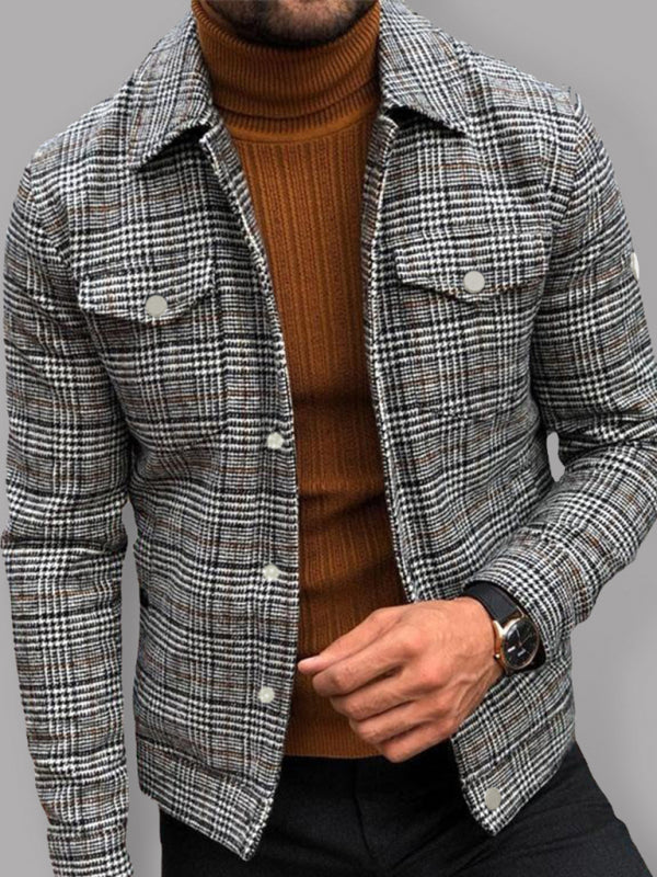 Slim Casual Fashion Autumn Plaid Men’s Coat Tops - Grey / S
