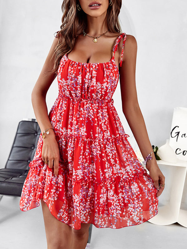 Sling Floral Dress Summer Wooden Ears - Closther