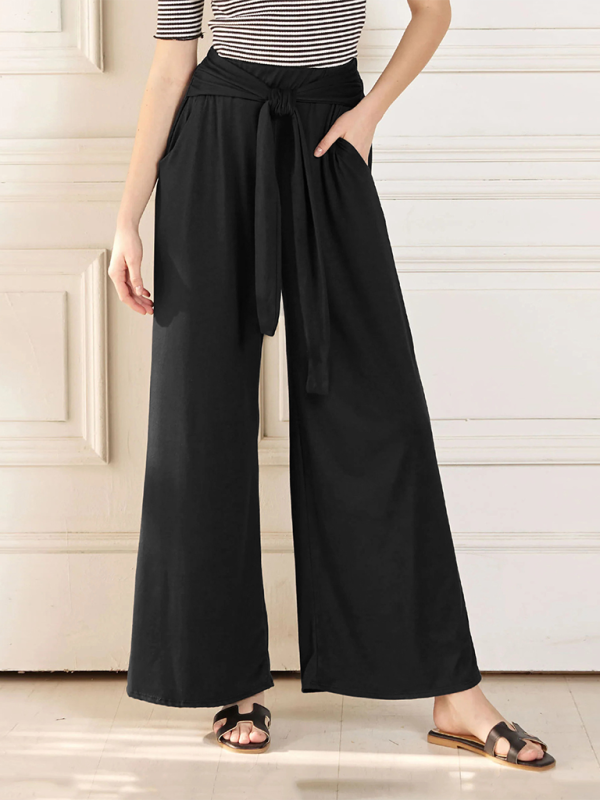 Solid color drapey wide-leg pants casual and versatile soft and comfortable yoga pants - Black / S