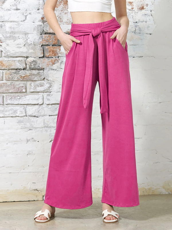 Solid color drapey wide-leg pants casual and versatile soft and comfortable yoga pants - Rose / S