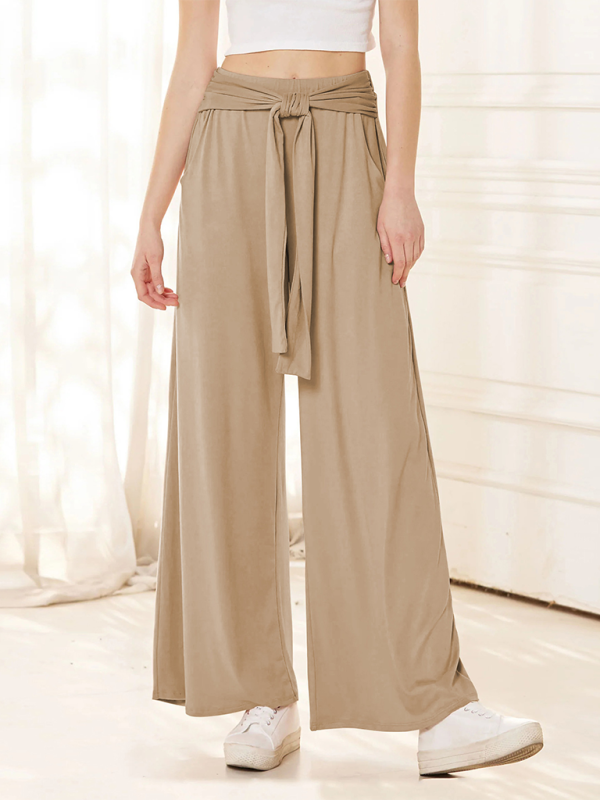 Solid color drapey wide-leg pants casual and versatile soft and comfortable yoga pants - Khaki / S