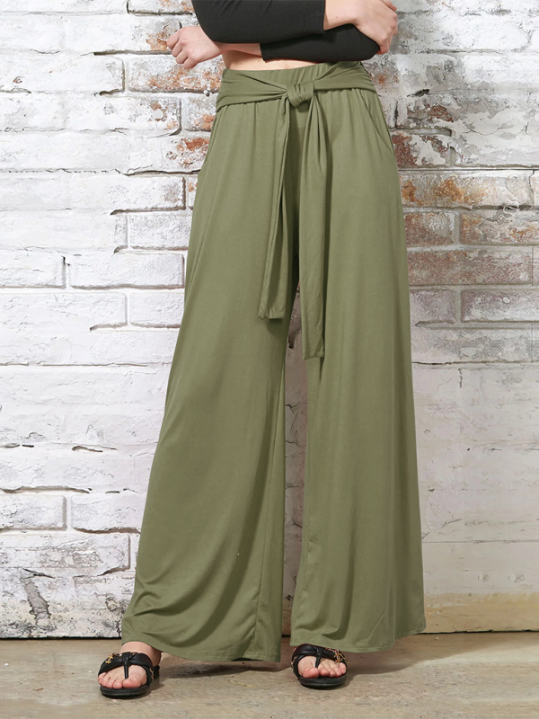 Solid color drapey wide-leg pants casual and versatile soft and comfortable yoga pants - Olive green / S