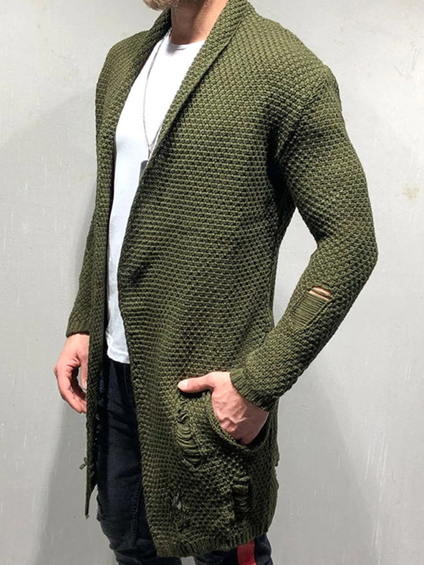 Solid Color Mid-Length Loose Cardigan Knitted Jacket - Green / S
