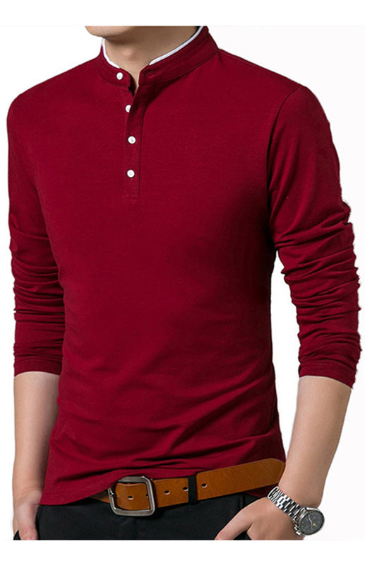 Solid Long Sleeve Large Men’s T-Shirt - Wine Red / S