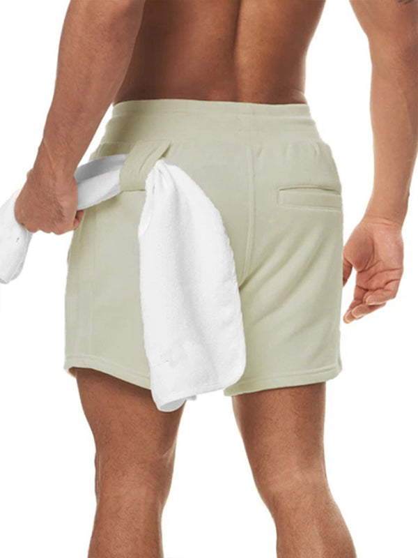 Sports Gym Shorts Men’s Multi Pocket Hanging Towel Running Training Pants Cotton