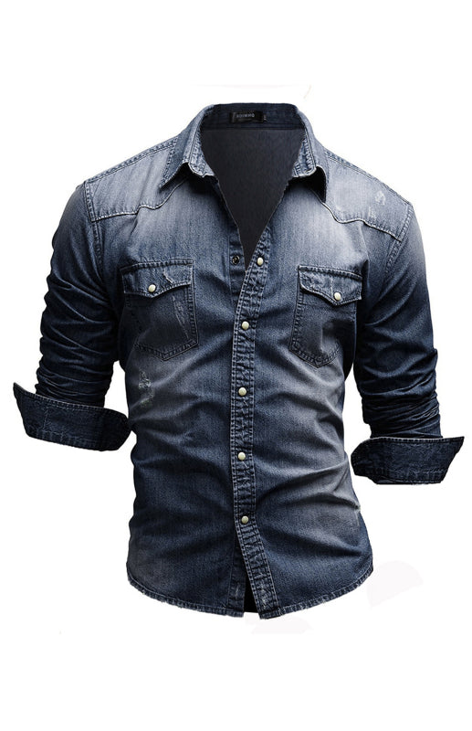 Spring-Summer Polyester Lapel Collar Solid Men’s Shirt