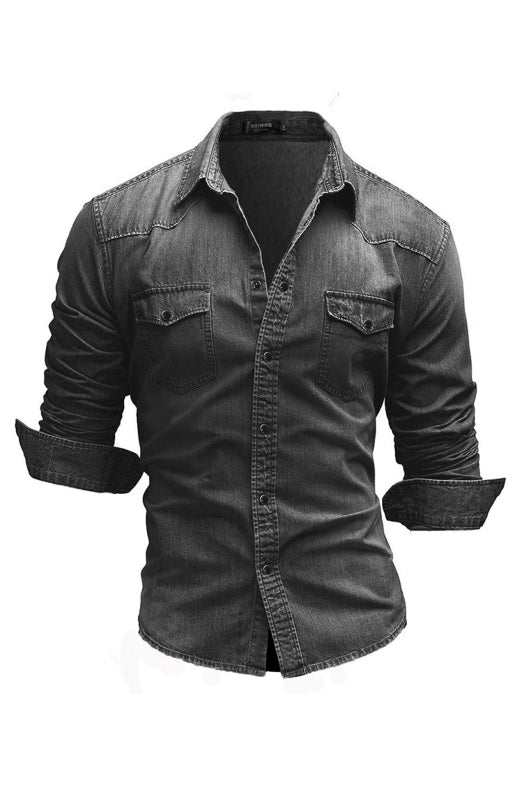 Spring-Summer Polyester Lapel Collar Solid Men’s Shirt