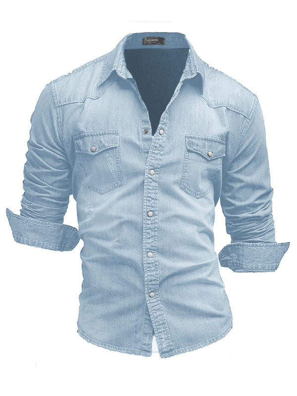 Spring-Summer Polyester Lapel Collar Solid Men’s Shirt
