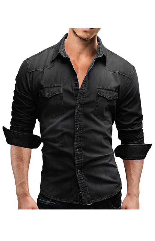 Spring-Summer Polyester Lapel Collar Solid Men’s Shirt