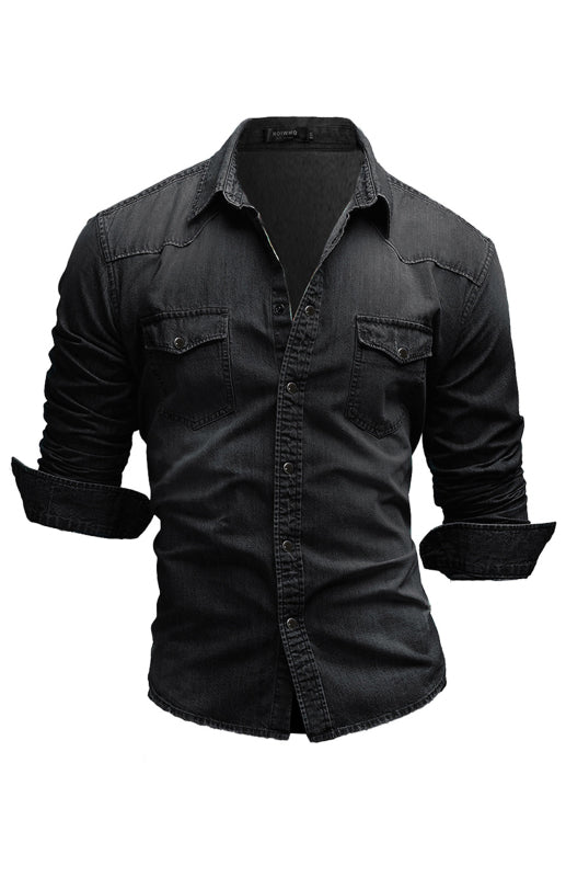 Spring-Summer Polyester Lapel Collar Solid Men’s Shirt - Charcoal grey / M