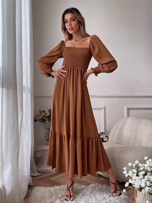 Square Neck Sleeveless Maxi Dress - Coffee / XS