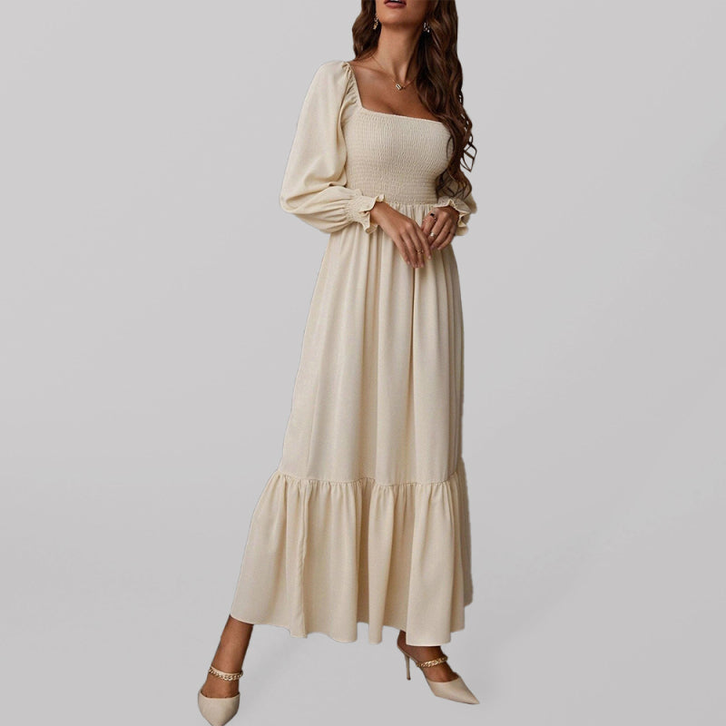 Square Neck Sleeveless Maxi Dress - Cracker khaki / XS