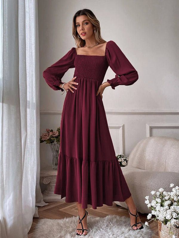Square Neck Sleeveless Maxi Dress - Wine Red / XS