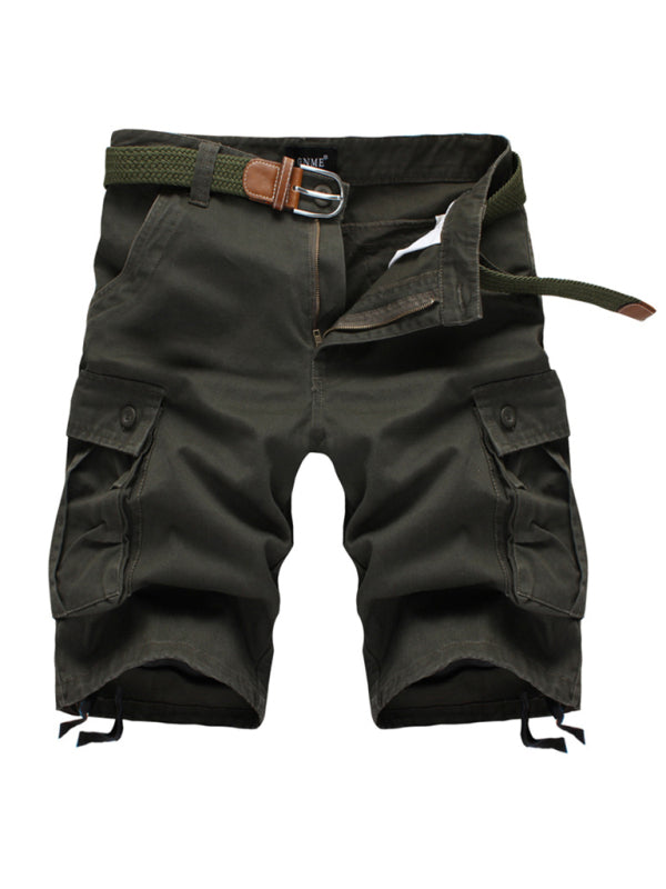 Straight Leg Cropped Pants Men’s Loose Casual Pants Outdoor Sports Cargo Shorts (Without Belt) - Olive green / 29
