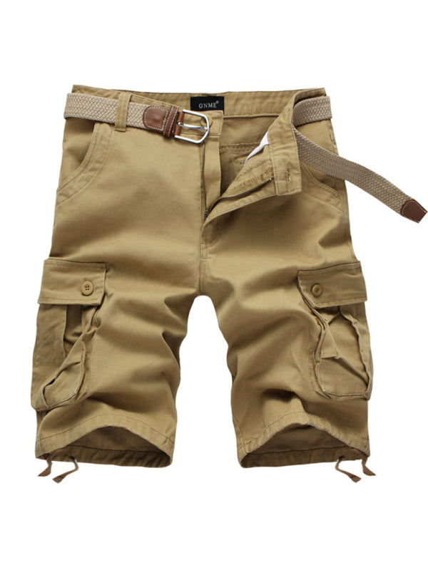 Straight Leg Cropped Pants Men’s Loose Casual Pants Outdoor Sports Cargo Shorts (Without Belt) - Khaki / 29
