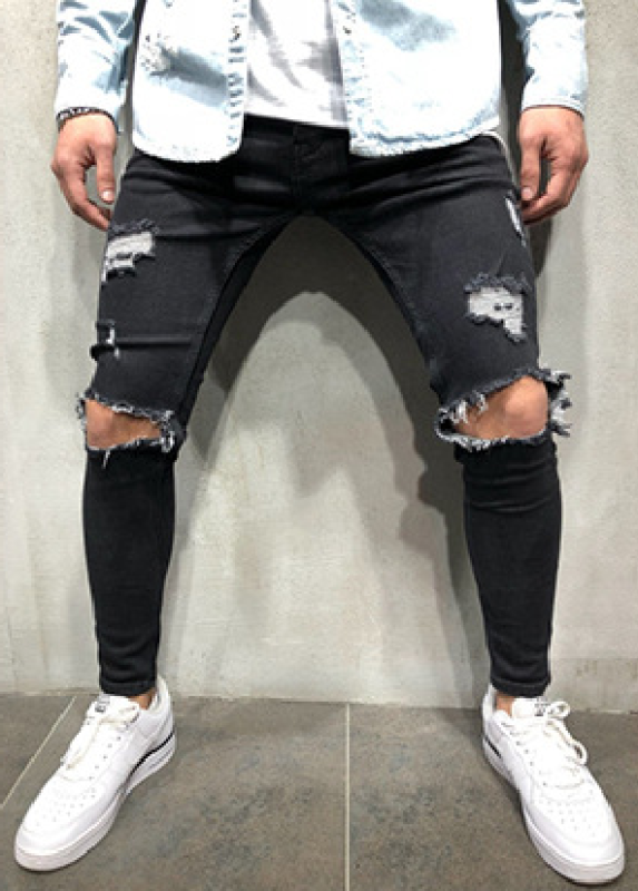Street Style Men’s Four Seasons Slight Elasticity Solid Denim Jeans - Black / S
