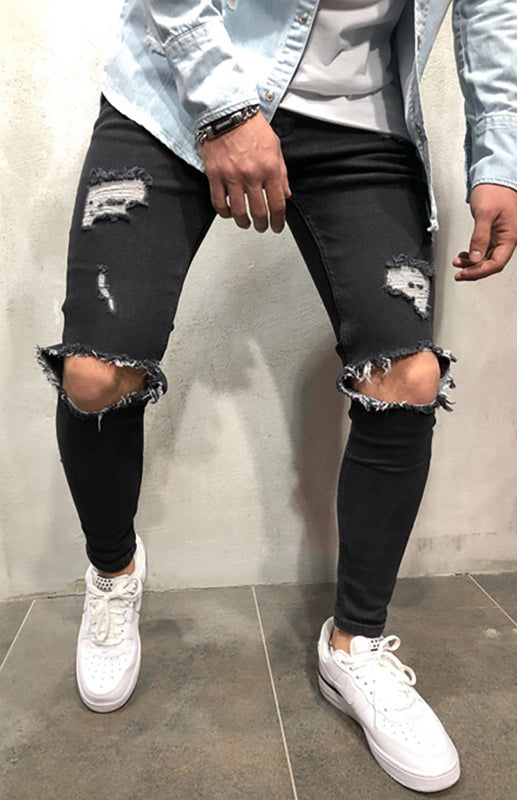 Street Style Men’s Four Seasons Slight Elasticity Solid Denim Jeans