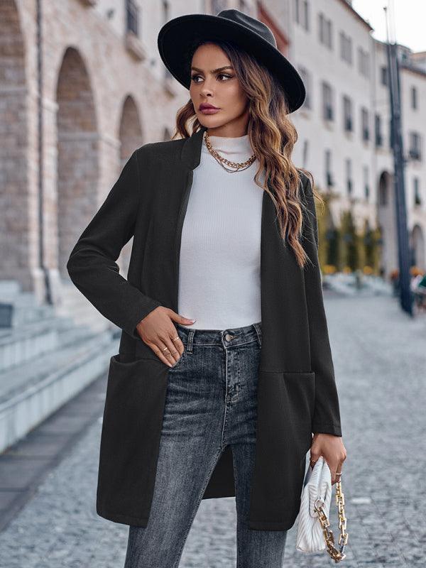 Stylish stand collar versatile mid-size jacket coat - Closther