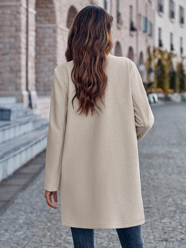 Stylish stand collar versatile mid-size jacket coat - Closther