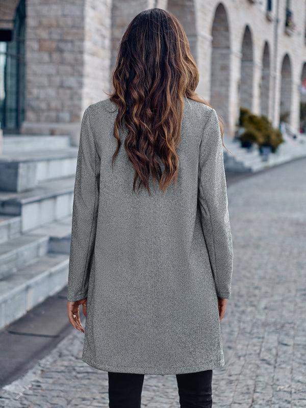 Stylish stand collar versatile mid-size jacket coat - Closther