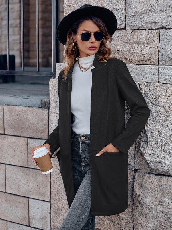 Stylish stand collar versatile mid-size jacket coat - Closther