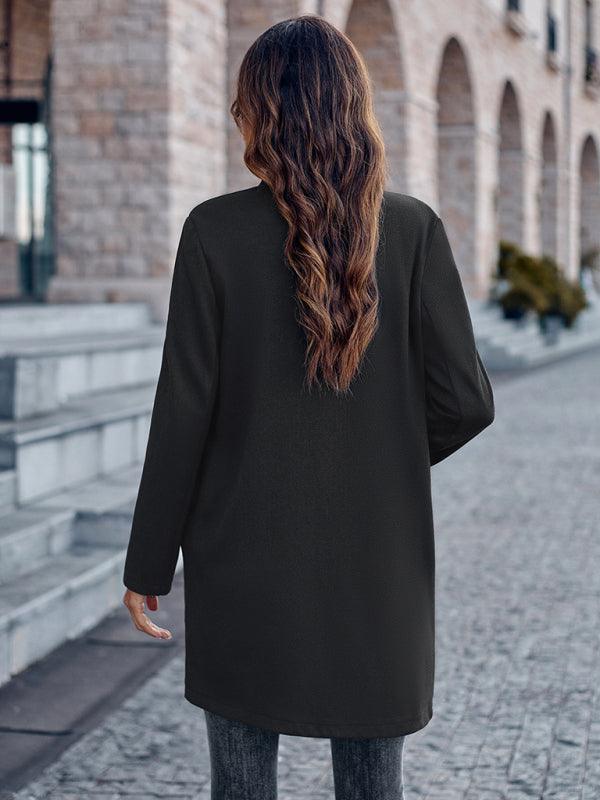 Stylish stand collar versatile mid-size jacket coat - Closther