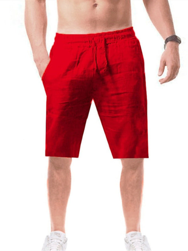 Summer Large Size Loose Linen Breathable Cropped Pants Men’s Sports Casual Pants - Red / S