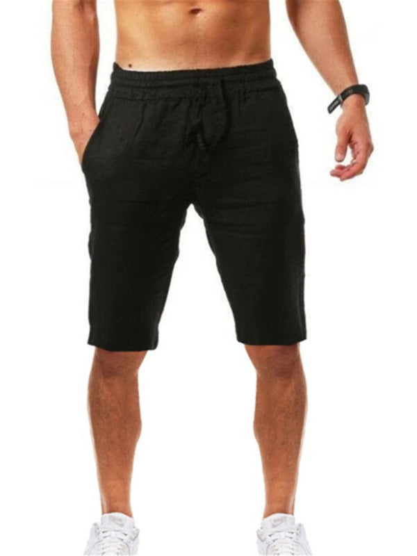 Summer Large Size Loose Linen Breathable Cropped Pants Men’s Sports Casual Pants - Black / S