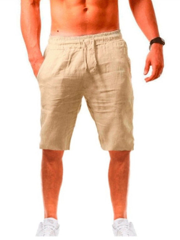 Summer Large Size Loose Linen Breathable Cropped Pants Men’s Sports Casual Pants - Khaki / S