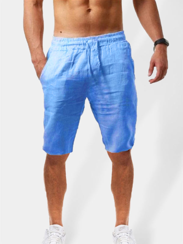 Summer Large Size Loose Linen Breathable Cropped Pants Men’s Sports Casual Pants - Sky blue azure / S