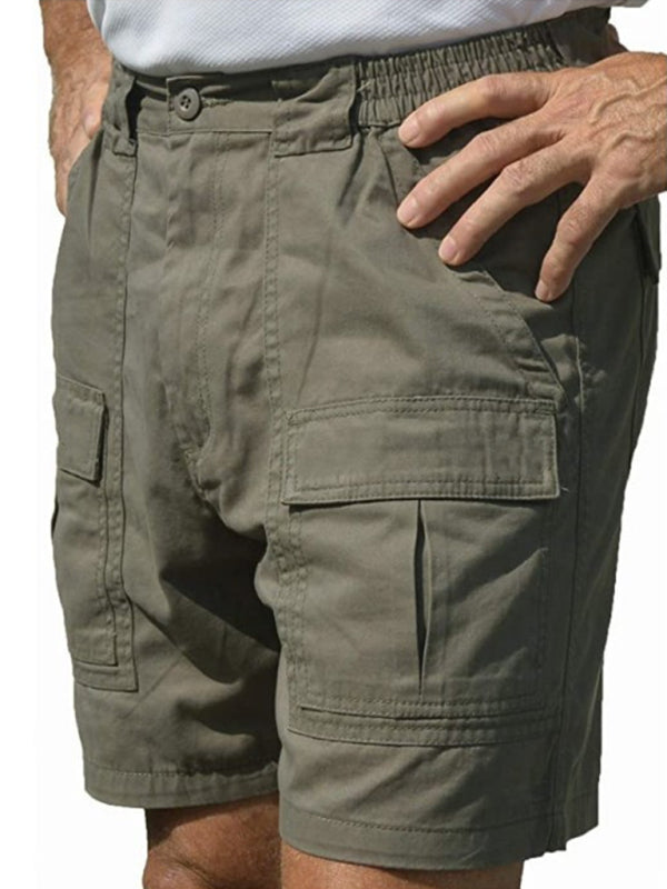 Summer Men’s Casual Multi Pocket Cargo Shorts Loose Outdoor Shorts - Olive green / M
