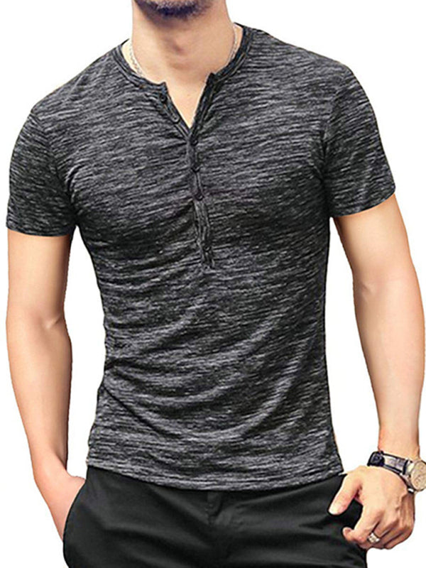 Summer Men’s Short Sleeve Men’s T-Shirt Henley Collar Slim Fit Men’s Clothing - Black / S