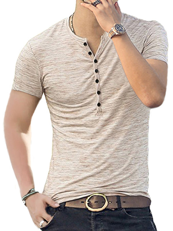 Summer Men’s Short Sleeve Men’s T-Shirt Henley Collar Slim Fit Men’s Clothing
