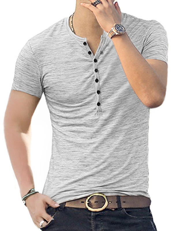 Summer Men’s Short Sleeve Men’s T-Shirt Henley Collar Slim Fit Men’s Clothing - White / S