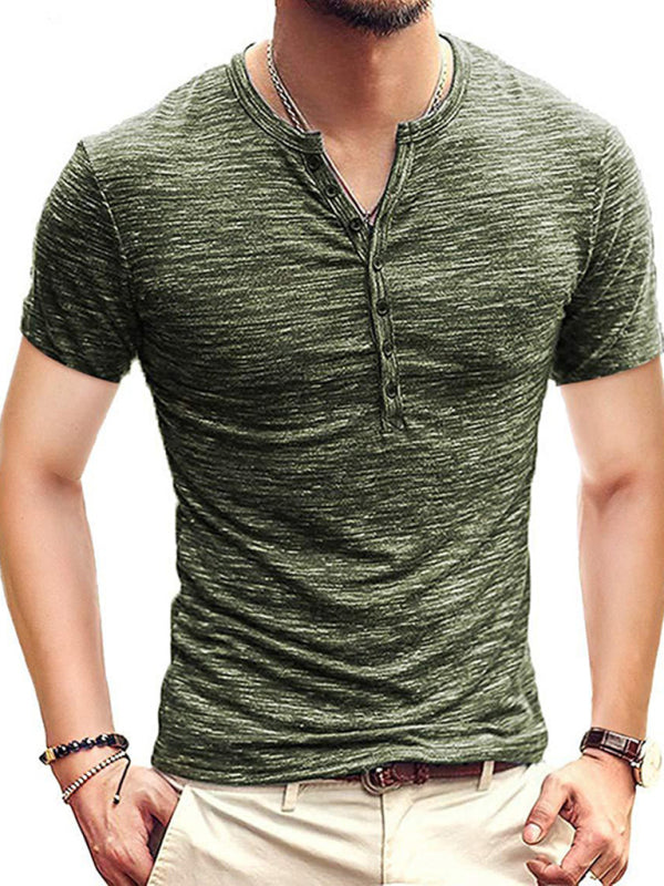 Summer Men’s Short Sleeve Men’s T-Shirt Henley Collar Slim Fit Men’s Clothing - Green / S