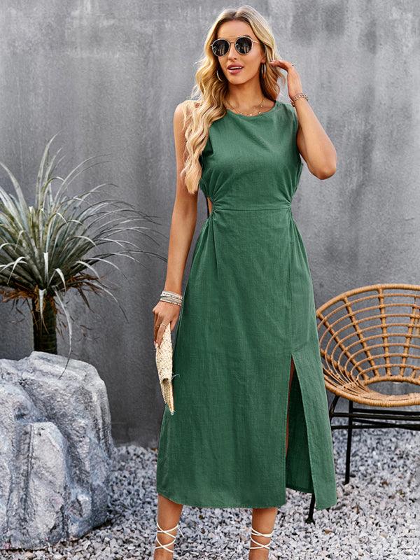 Summer Temperament Waistless Long Sleeveless Sundress - Closther