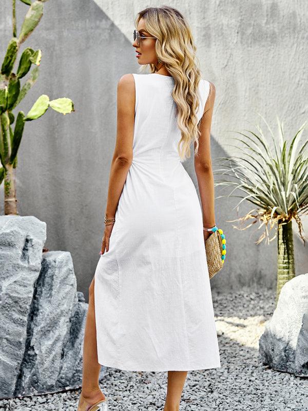 Summer Temperament Waistless Long Sleeveless Sundress - Closther
