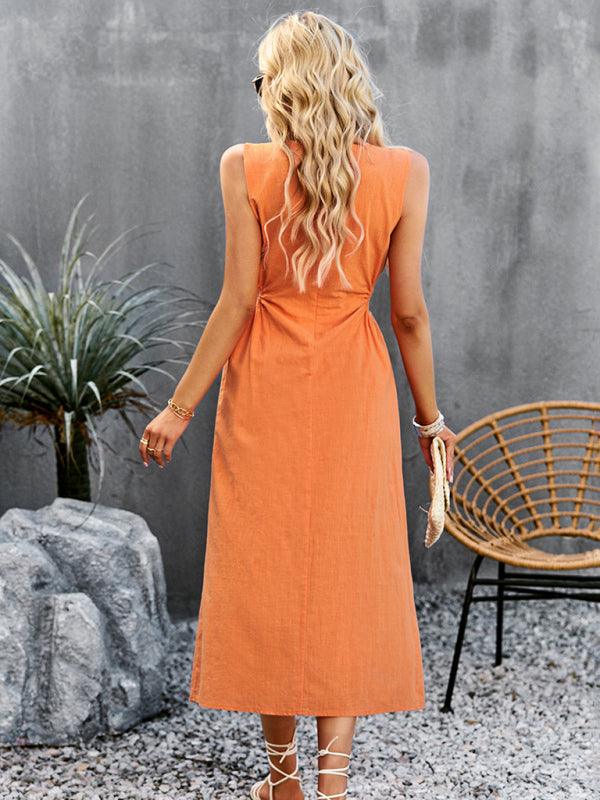 Summer Temperament Waistless Long Sleeveless Sundress - Closther