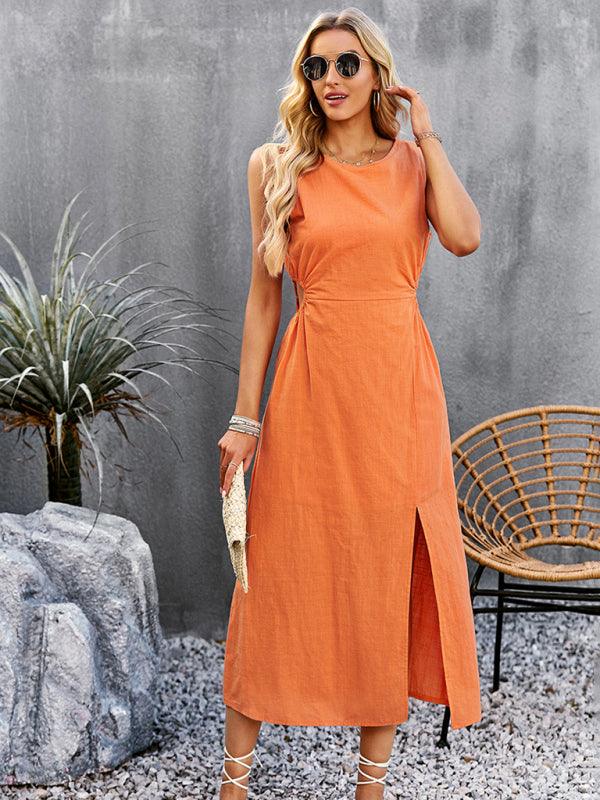Summer Temperament Waistless Long Sleeveless Sundress - Closther