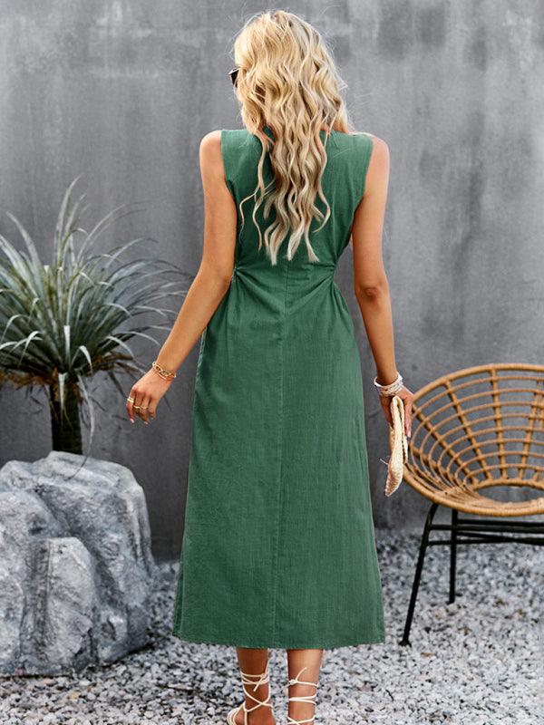 Summer Temperament Waistless Long Sleeveless Sundress - Closther