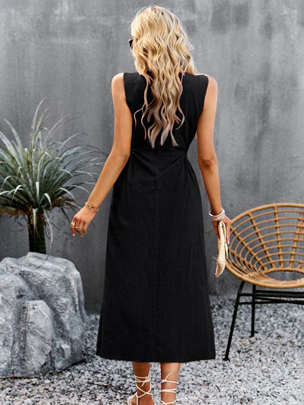 Summer Temperament Waistless Long Sleeveless Sundress - Closther