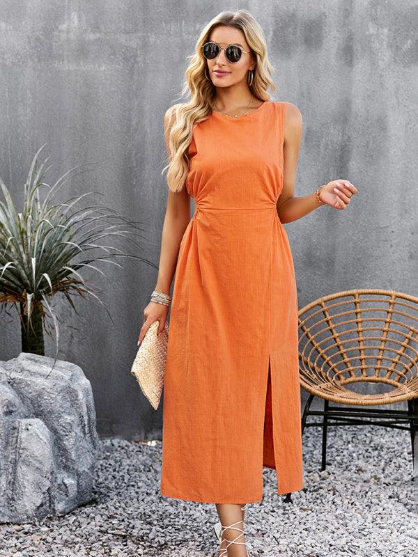 Summer Temperament Waistless Long Sleeveless Sundress - Closther