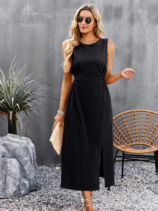 Summer Temperament Waistless Long Sleeveless Sundress - Closther