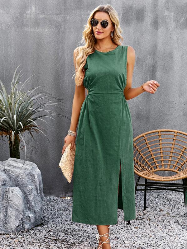 Summer Temperament Waistless Long Sleeveless Sundress - Closther