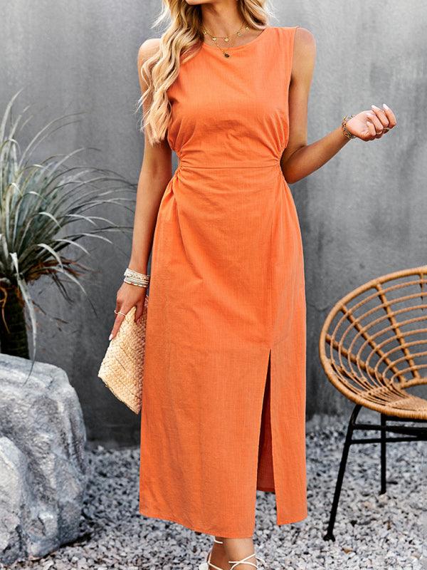 Summer Temperament Waistless Long Sleeveless Sundress - Closther